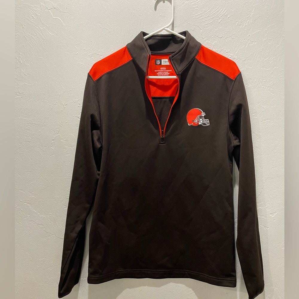 NFL Team Apparel Cleveland Brown's Football Brown Orange 1/4 Zip Pullover SmallB